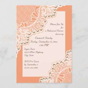 Invitation Dentelles blanches et perles mariage corail répéti