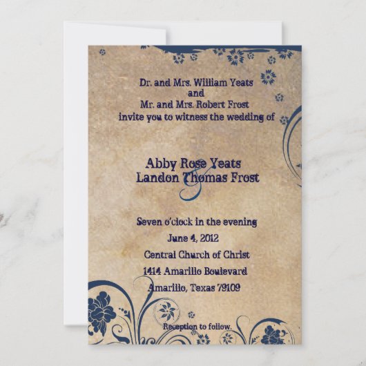 Invitation Dentelles bleues de Shabby et mariage de parchemin (Devant)