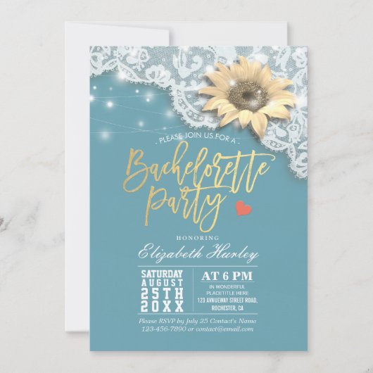 Invitation Dentelles de la fête de Bacheloré Fleurs de soleil (Devant)