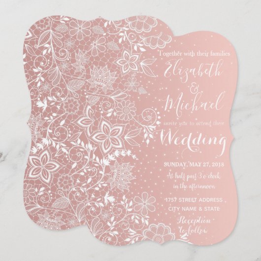 Invitation Dentelles et confettis mariages (Devant / Derrière)