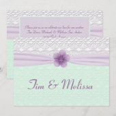 Invitation Dentelles et fleurs romantiques, Lavande et vert m (Devant / Derrière)