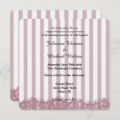 Invitation Dentelles et rayures roses Mariage (Devant / Derrière)