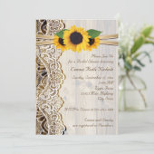 Invitation Dentelles et tournesols sur bois mariage douche nu (Debout devant)