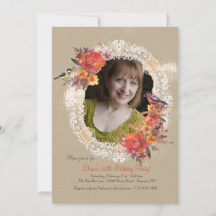Invitation Dentelles, fleurs et oiseaux