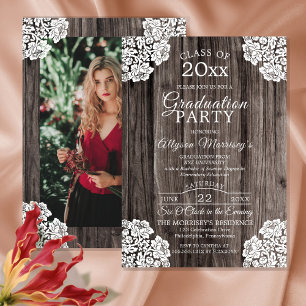 Invitation Dentelles Rustic Wood Photo College Graduation P