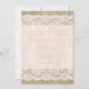 Invitation Dentelles rustiques de corail et mariage en bois d