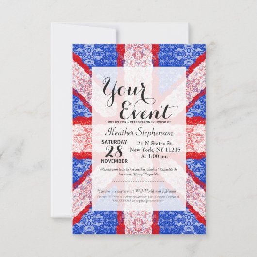 Invitation Dentelles Union Jack Angleterre Drapeau rouge, bla (Devant)