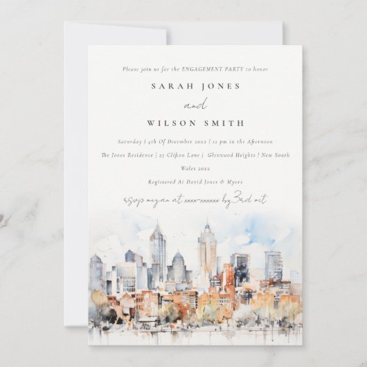 Invitation Denver Colorado Skyline Watercolor Fiançailles (Devant)