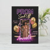 Invitation Départ de bal moderne néon noir et rose (Debout devant)