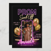 Invitation Départ de bal moderne néon noir et rose (Devant / Derrière)