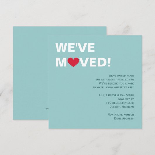 Invitation Déplacement rouge de coeur (Devant / Derrière)