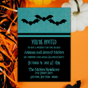Invitation Déplaisant Bats Halloween Invitation, Turquoise