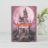 Invitation Déplaisant Castle Pleine lune Pink Sky Halloween P (Debout devant)