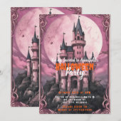 Invitation Déplaisant Castle Pleine lune Pink Sky Halloween P (Devant / Derrière)