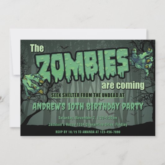 Invitation Déplaisant Dark Green Zombie fête d'anniversaire (Devant)