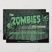 Invitation Déplaisant Dark Green Zombie fête d'anniversaire (Devant / Derrière)
