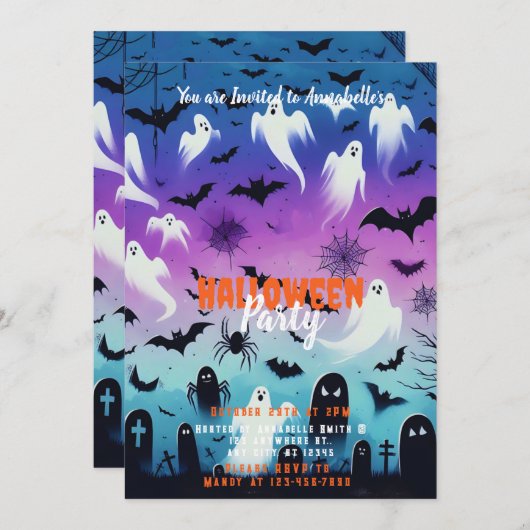 Invitation Déplaisant Ghost Bats Sky Halloween (Devant / Derrière)