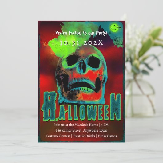 Invitation Déplaisant Halloween Parti Zombies Neon Crâne d'ho (Debout devant)