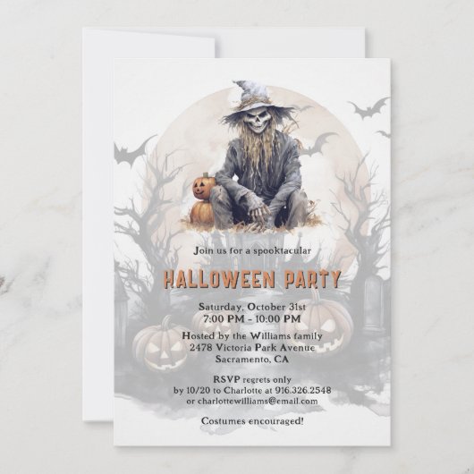 Invitation Déplaisant Skeleton Citrouille Pleine lune Hallowe (Devant)