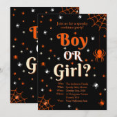 Invitation Déplaisant Spider Halloween Baby shower de révélat (Devant / Derrière)