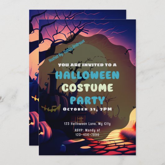 Invitation Déplaisant Village Jack O' Lanterns Halloween Vint (Devant / Derrière)