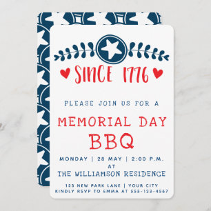 Invitation Depuis 1776   Patriotic Memorial Day BBQ Invitatio