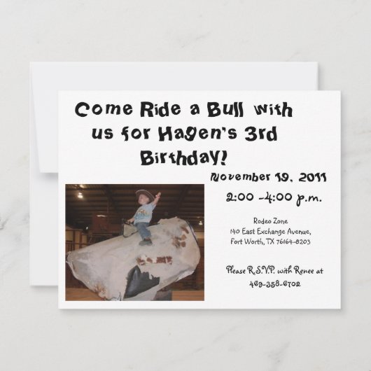 invitation d'équitation de taureau (Dos)