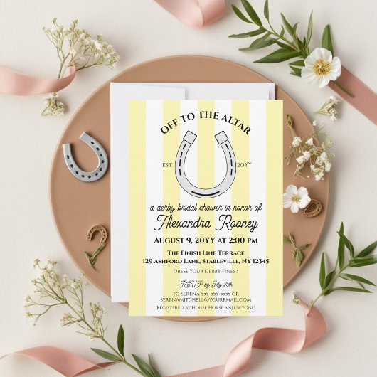 Invitation Derby Bridal Shower Yellow Cabana Stripe Horseshoe