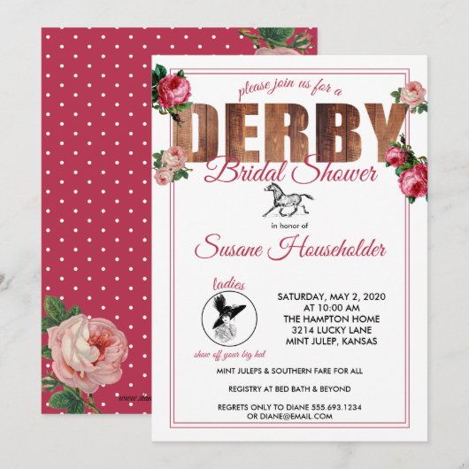 Invitation Derby Fête des mariées Horse Racing Roses (Devant / Derrière)