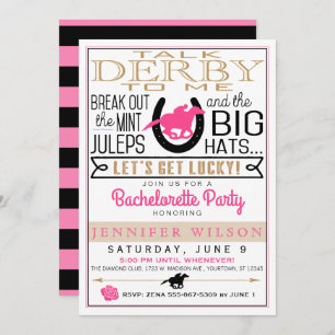 Invitation Derby Girly/Bachelorette Party Rose/Noir/Or