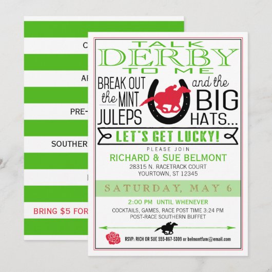 Invitation Derby Horse Racing Party Black/Red/Kelly (Devant / Derrière)
