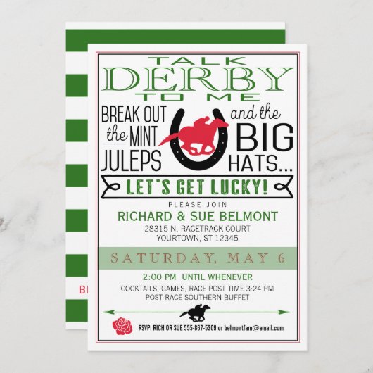 Invitation Derby Horse Racing Party Blk/Red/Dk Kelly (Devant / Derrière)