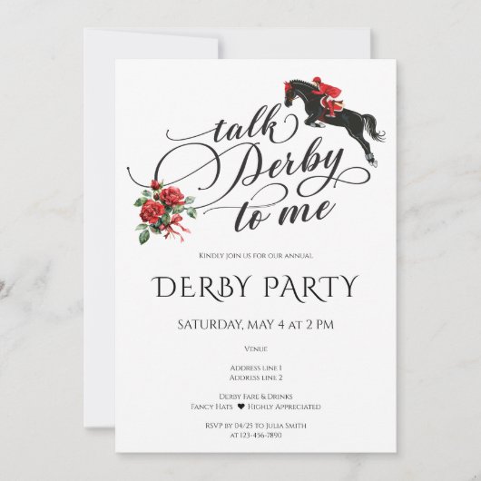 Invitation Derby Moderne & Boissons Course de Chevaux Fête Éq (Devant)