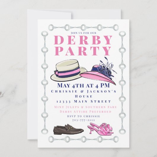 Invitation Derby Parti Casquette Chaussures Mode Preppy Navy (Devant)