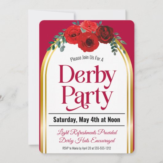 Invitation Derby Party Horse Race Red Roses Arch (Devant)