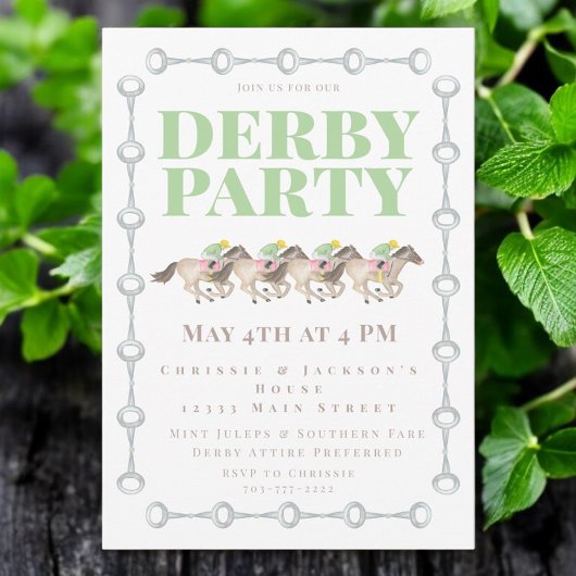 Invitation Derby Party Horses Racing Aquarelle