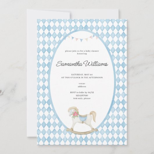 Invitation Derby Race Rocking Horse Baby shower d'aquarelle (Devant)