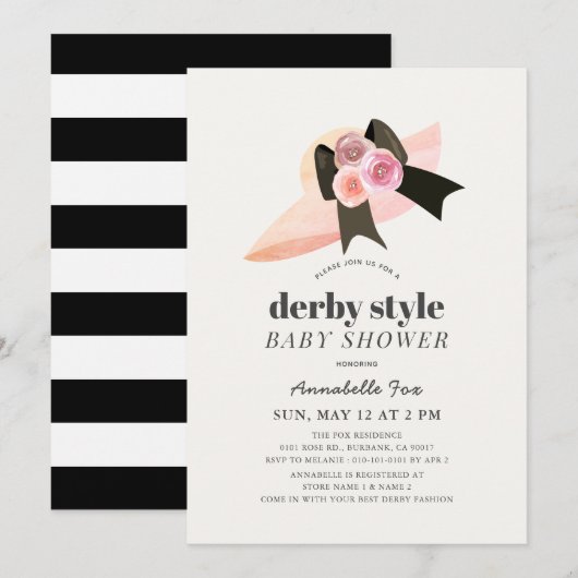 Invitation Derby Style Big Casquette Rose Baby shower (Devant / Derrière)