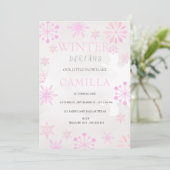Invitation Derland hiver moderne fille rose 1er anniversaire (Debout devant)