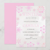 Invitation Derland hiver moderne fille rose 1er anniversaire (Devant / Derrière)