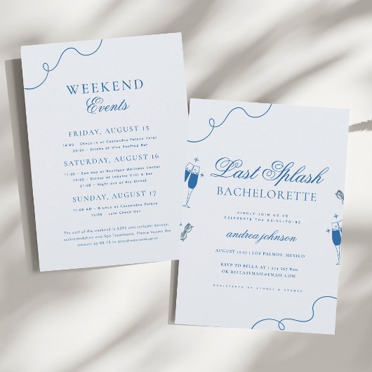 Invitation Dernier bain bleu marine Hen Week-end de Bachelore