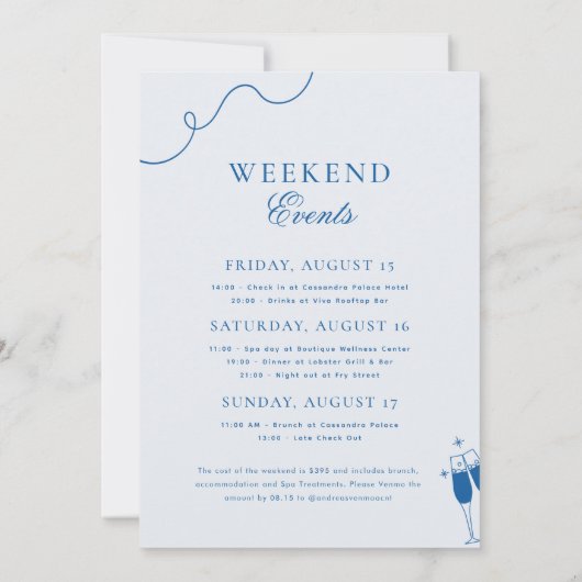 Invitation Dernier bain bleu nautique Hen Fête de Bachelorett (Dos)