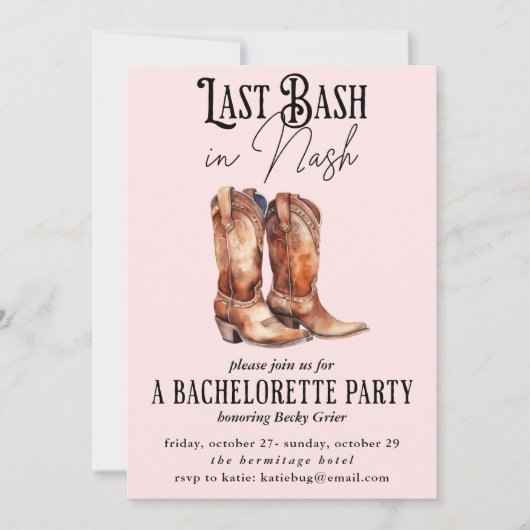 Invitation Dernier Bash à Nash Pink Cowgirl Bachelorette Part (Devant)