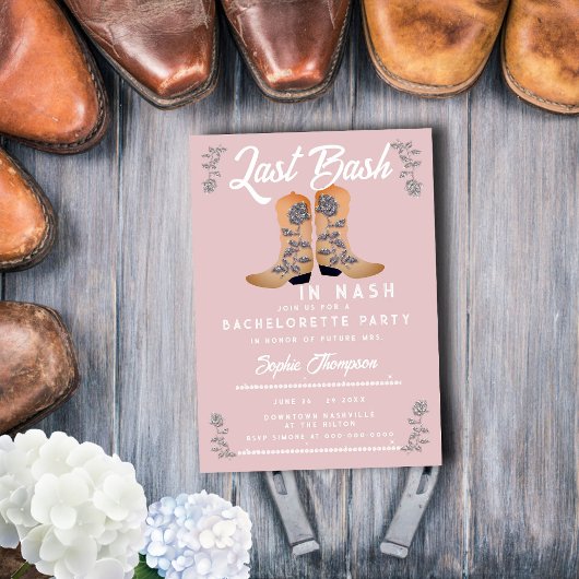 Invitation Dernier Bash Nash Cowgirl Bottes Rose Bachelorette