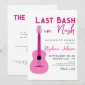 Invitation Dernier Bassin de Guitare Rose à Nash Bachelorette (Devant / Derrière)