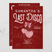 Invitation Dernier Disco Ball Coquette Cherry Red Bachelorett (Devant / Derrière)