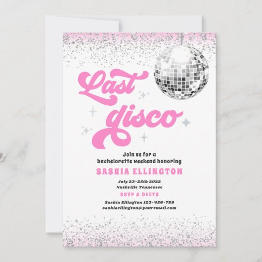 Invitation Dernier Disco Hot Pink Bachelorette Week-end (Devant)