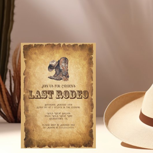 Invitation Dernier Rodeo Cowboy Bachelor Party Grunge Brown