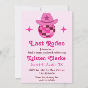 Invitation Dernier Rodeo Pink Disco Cowgirl Bachelorette