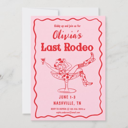 Invitation Dernier Rodéo rose Whimsical Bachelorette Party (Devant)
